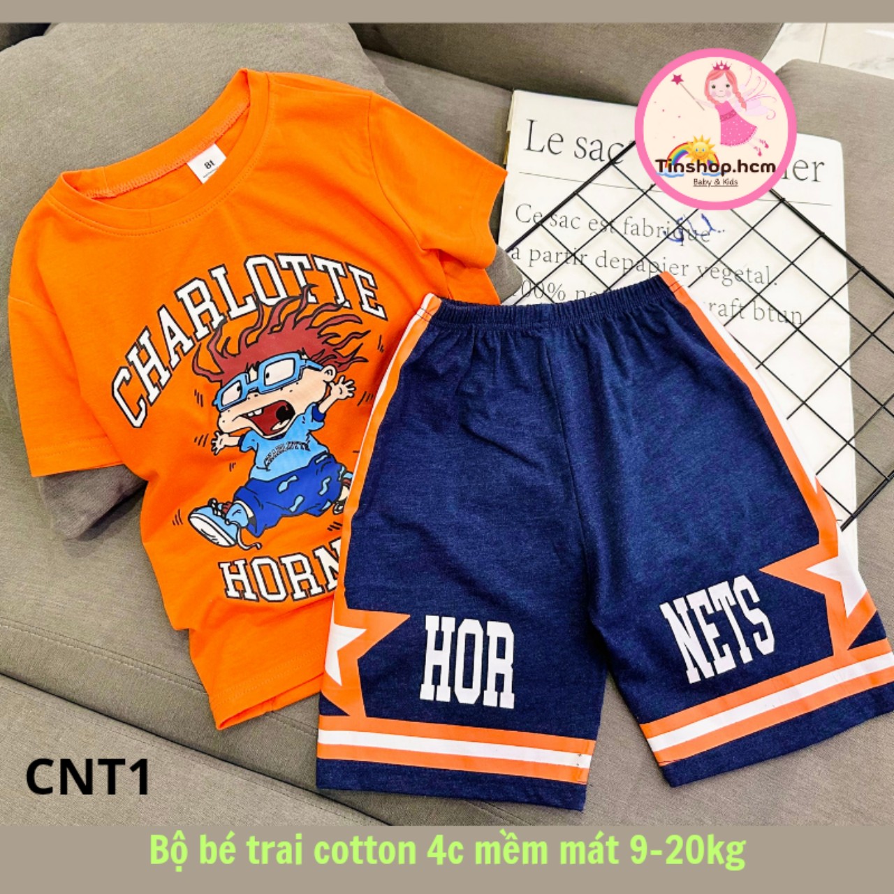 Bộ cộc tay bé trai, đồ bộ bé trai chất cotton 4 chiều co giãn thoáng mát - tinshop.hcm AT15
