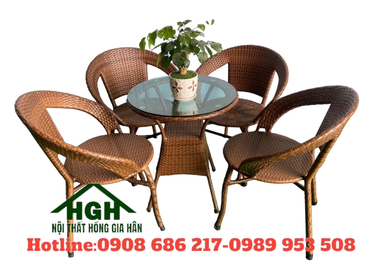 Bàn ghế cafe mây nhựa HGH
