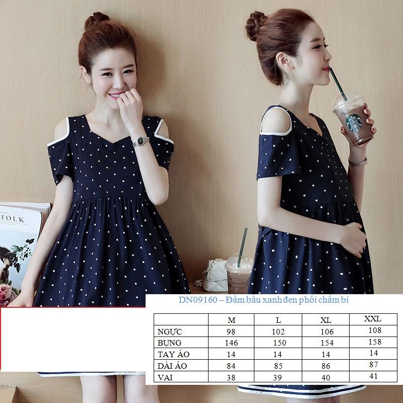 [HCM]Đầm bầu chấm bi màu xanh