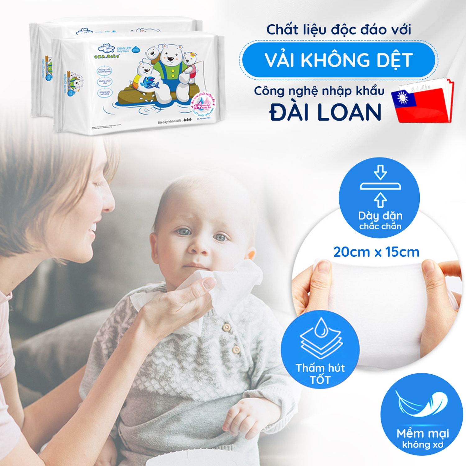 Khăn Ướt Cho Bé OMA & Baby Không Mùi