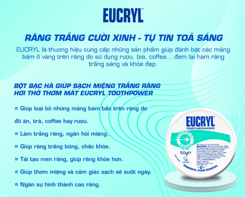 Combo Trắng Răng và Bột Làm Trắng Răng Eucryl Anh Quốc