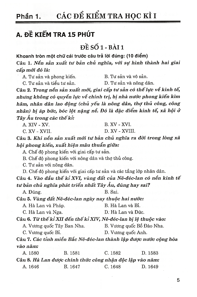 ĐỀ KIỂM TRA LỊCH SỬ 8 (15 PHÚT, 1 TIẾT, HỌC KÌ)