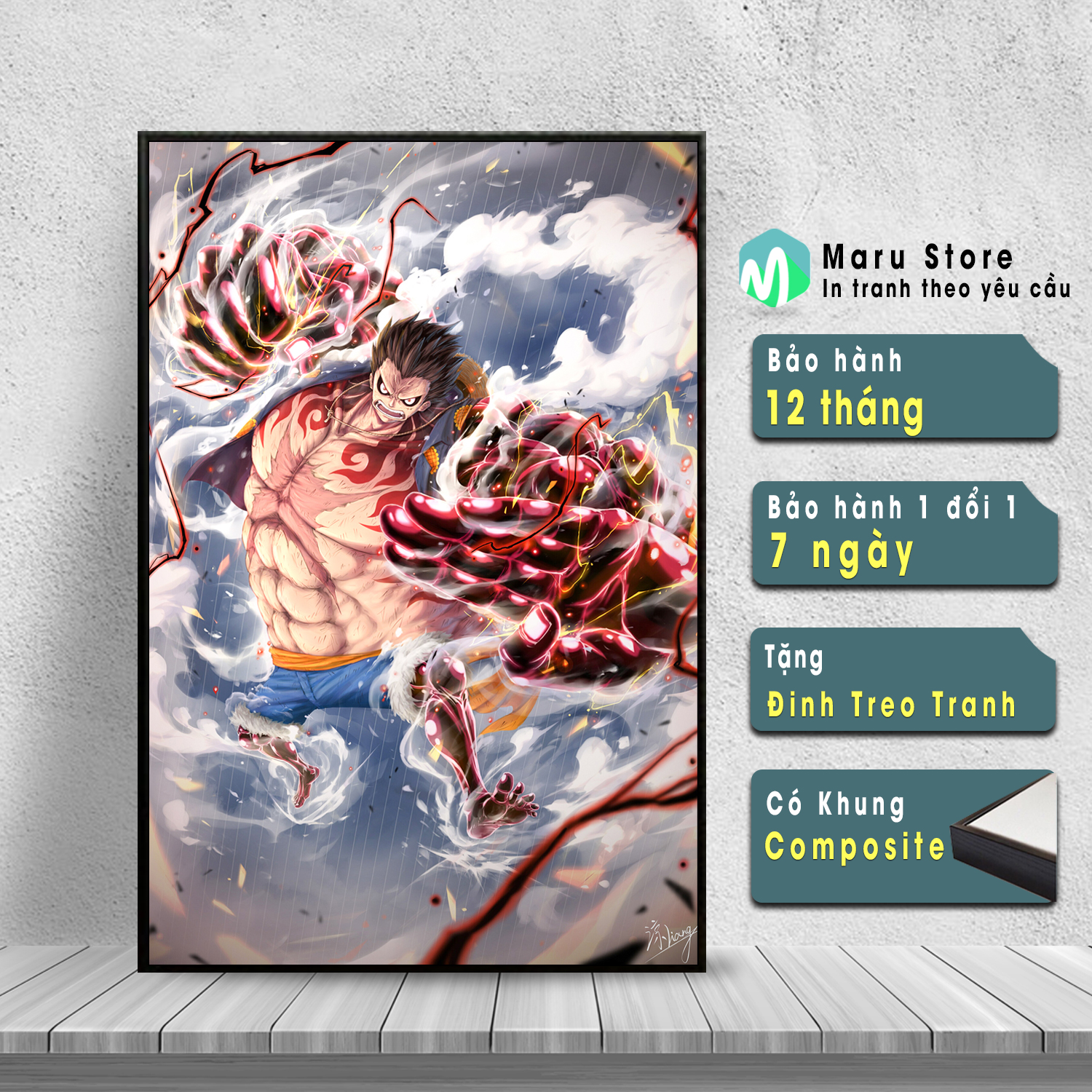 Tranh One Piece Treo Tường Luffy Gear 3 Tranh Canvas Có Khung Composite