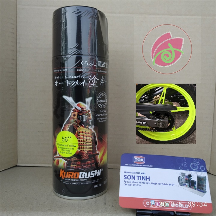 56   Chai sơn xịt sơn xe máy Samurai 56  màu vàng huỳnh quang , sơn xịt phản quang màu vàng