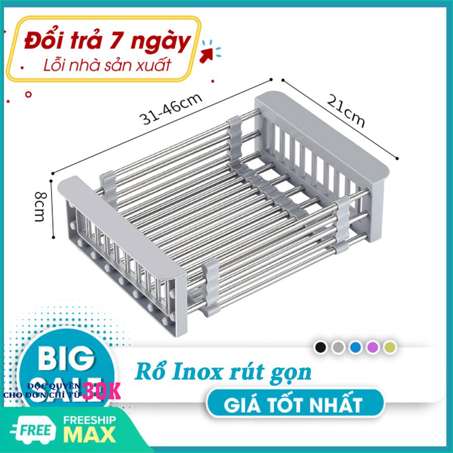 Rổ inox rút gọn, Rổ inox rút gọn để bồn, Giá inox đa năng đặt chậu rửa bát rút gọn