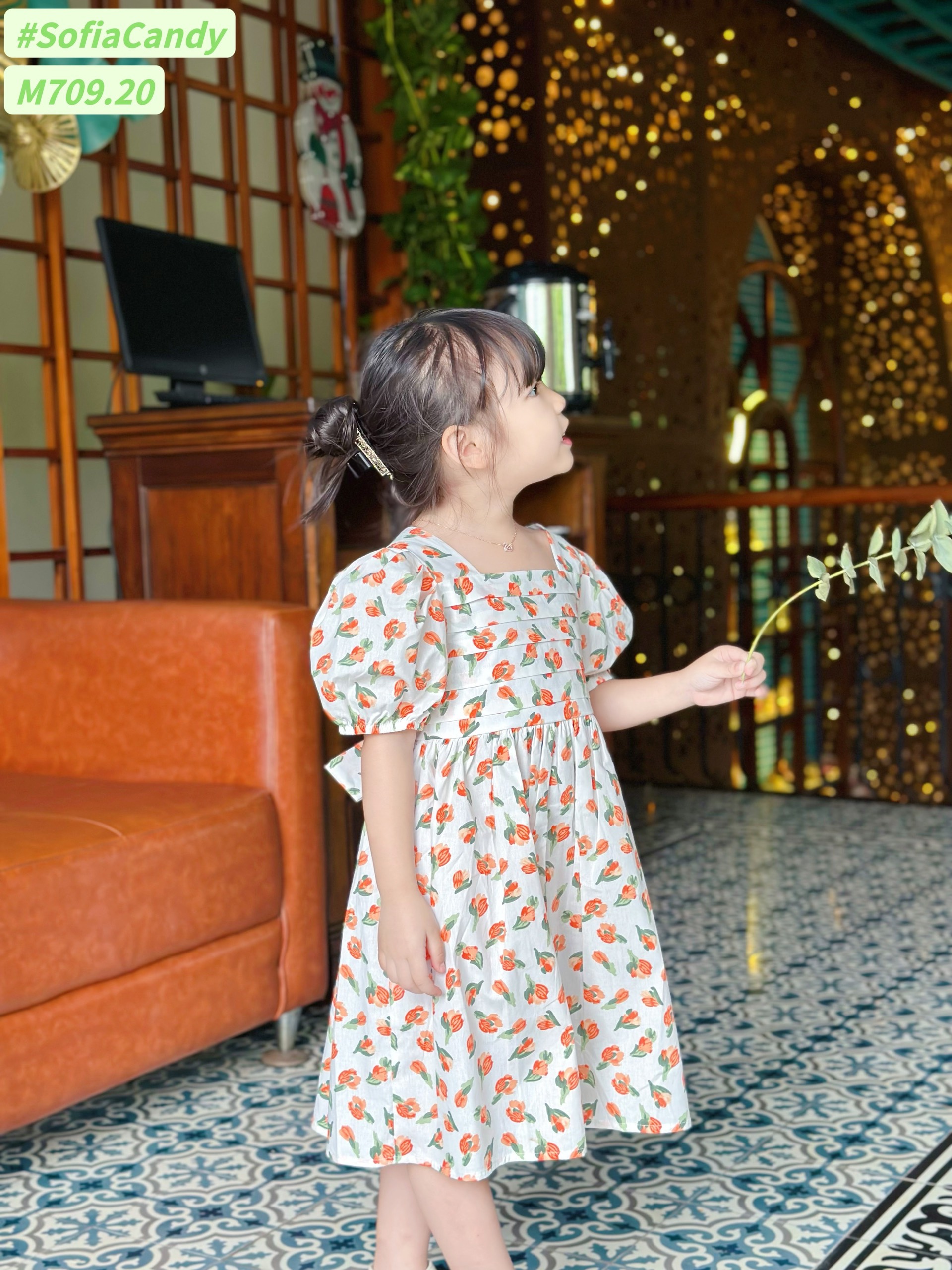 ĐẦM HOA CAM XẾP LY NGỰC SOFIA CANDY