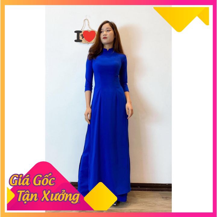 Áo Dài Lụa Nhật - Màu Xanh Cô Ban Đậm Siêu Đẹp