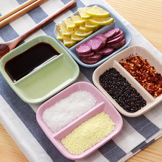 [HCM]Chén Đựng Nước Chấm Gia Vị Nhựa Lúa Mạch 2 Ngăn