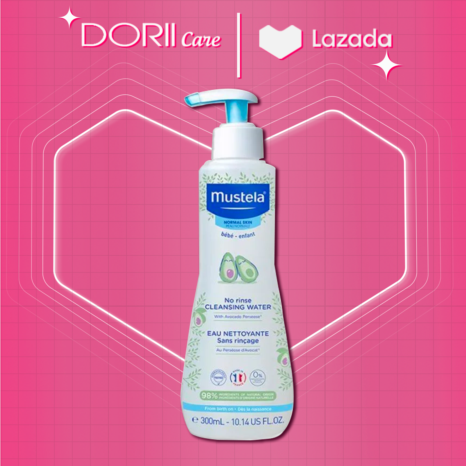 Nước Làm Sạch Mặt Và Cơ Thể Cho Trẻ Sơ Sinh & Em Bé Da Thường Mustela No Rinse Cleansing Water 300ml