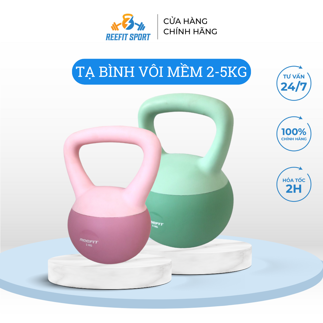 Tạ bình vôi tạ ấm tạ chuông mềm Reefit Sport chất liệu cao su màu pastel siêu xinh dành cho nữ trọng lượng 3kg màu hồng