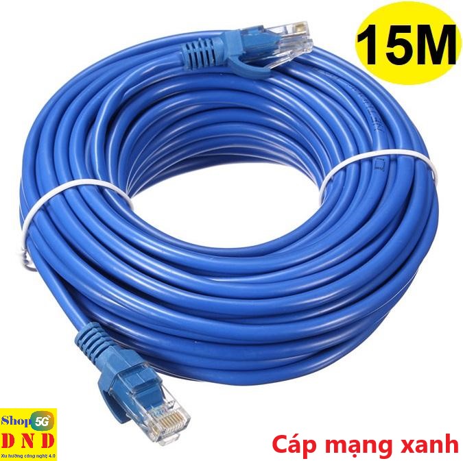 Cáp mạng (Lan) 15 mét đúc sẵn 2 đầu (xanh) Cat5E