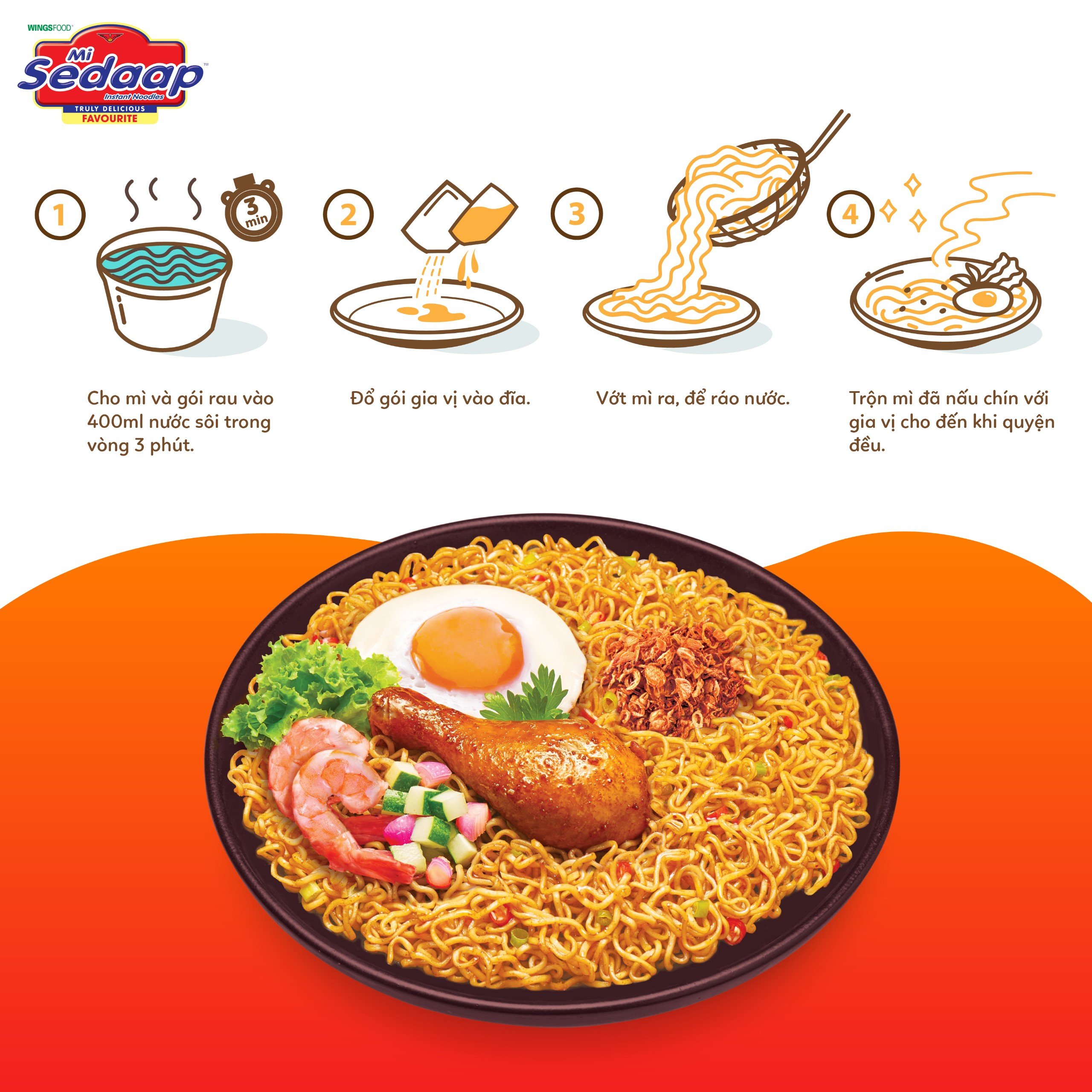 Combo 4 Lốc 20 Gói Mì Trộn Sedaap Mix 4 Vị Siêu Hấp Dẫn