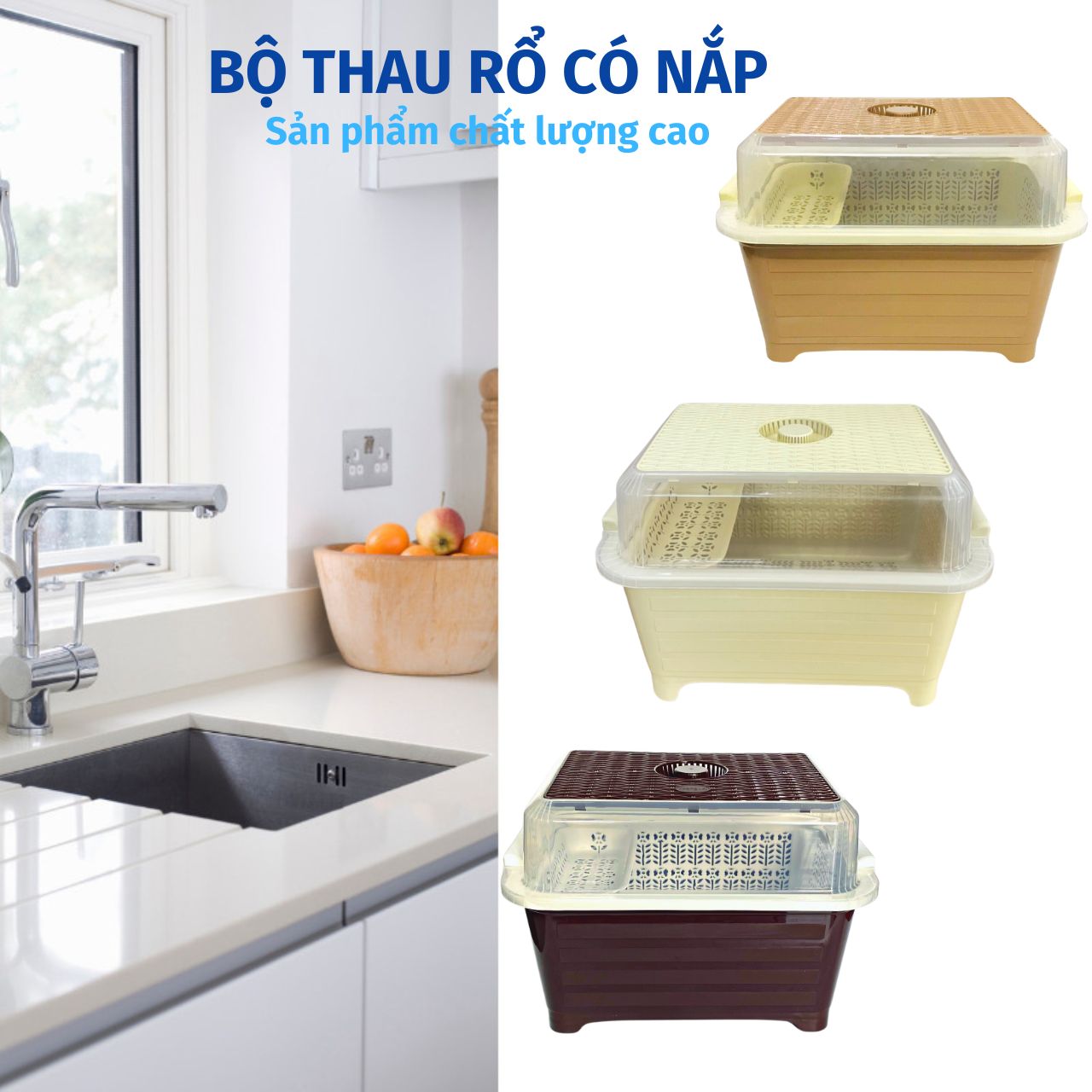 Kệ Chén Bát Thau Rổ Có Nắp Úp Chén Bát, Úp Bình Sữa Cho Bé
