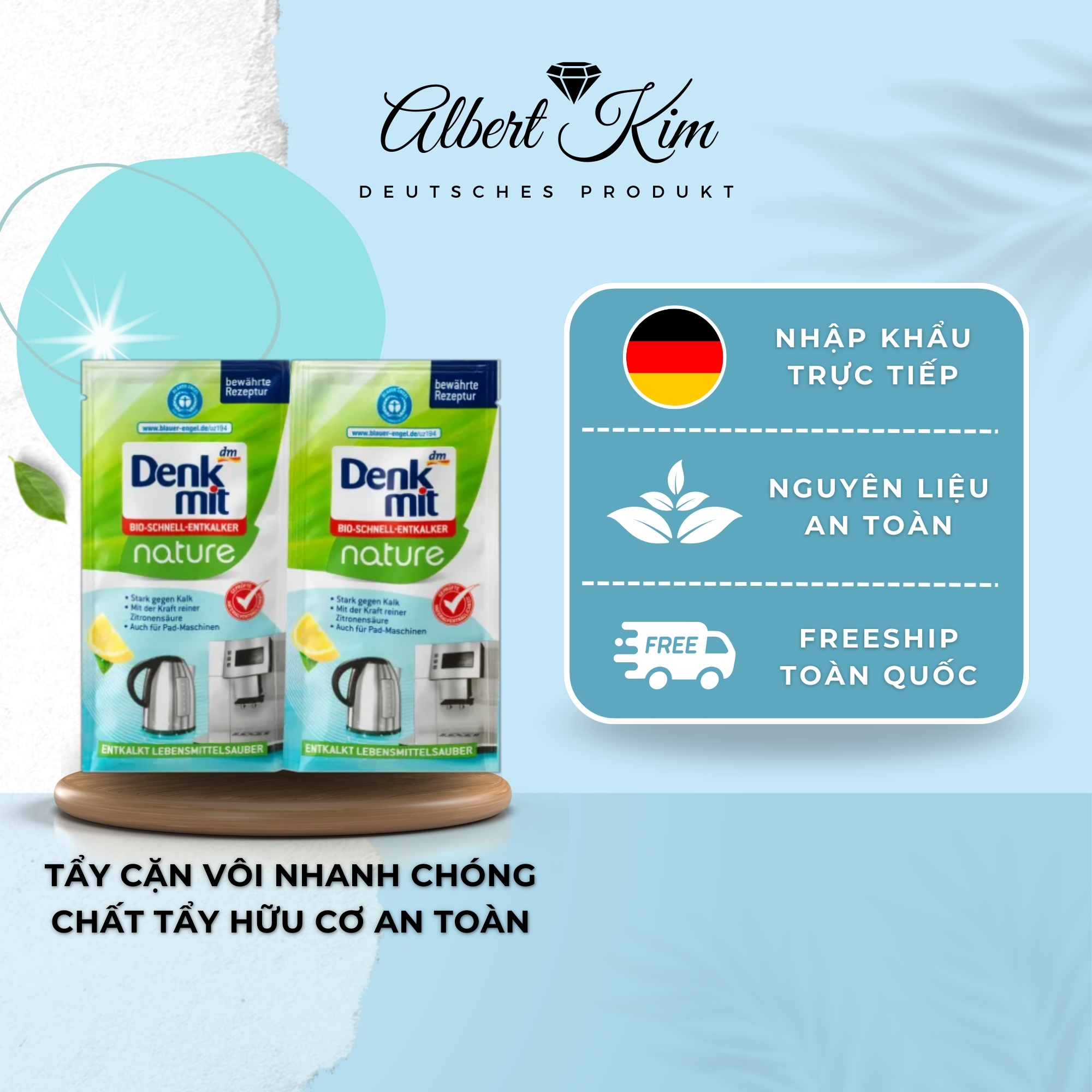 [ Hàng Đức ] Bột tẩy cặn ấm siêu tốc, máy pha cà phê - Denkmit - Set 2 gói 25gr