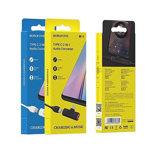 Jack chuyển đổi borofone bv8 type c 2 in 1 - 1 đầu sạc type c, 1 đầu tai nghe 3.5