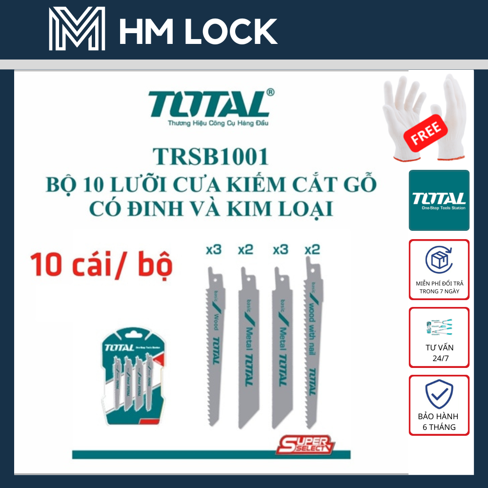 Bộ 10 lưỡi cưa kiếm cắt gỗ có đinh và kim loại total - hàng chính hãng - trsb1001