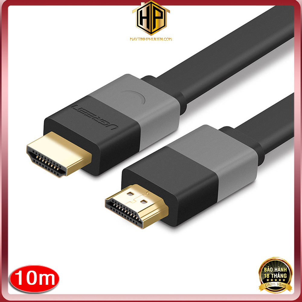 Ugreen 30114 - Cáp HDMI 1.4 dẹt dài 10M - Dây tín hiệu HDMI FullHD cho tivi, máy tính chính hãng
