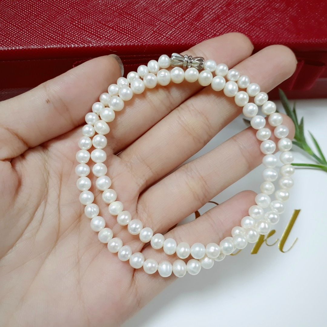 Vòng cổ chocker ngọc trai thật- ngọc ovan 3-4li