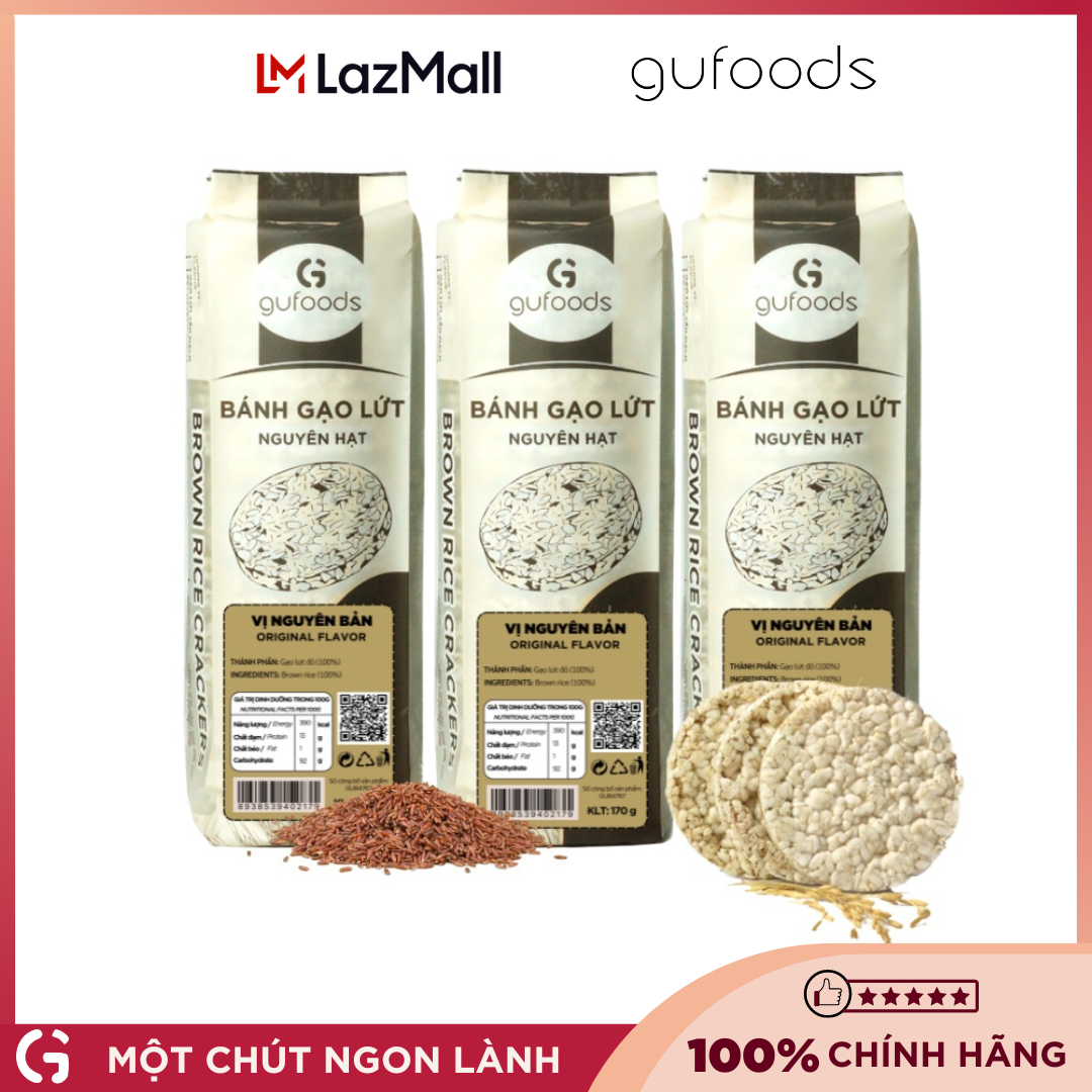 Bánh gạo lứt ăn kiêng GUfoods  - Các vị Yến mạch, Nguyên bản, Huyền mễ, Hạt chia, Diêm mạch, Cỏ ngọt, Superfoods, Mix, Muối hồng