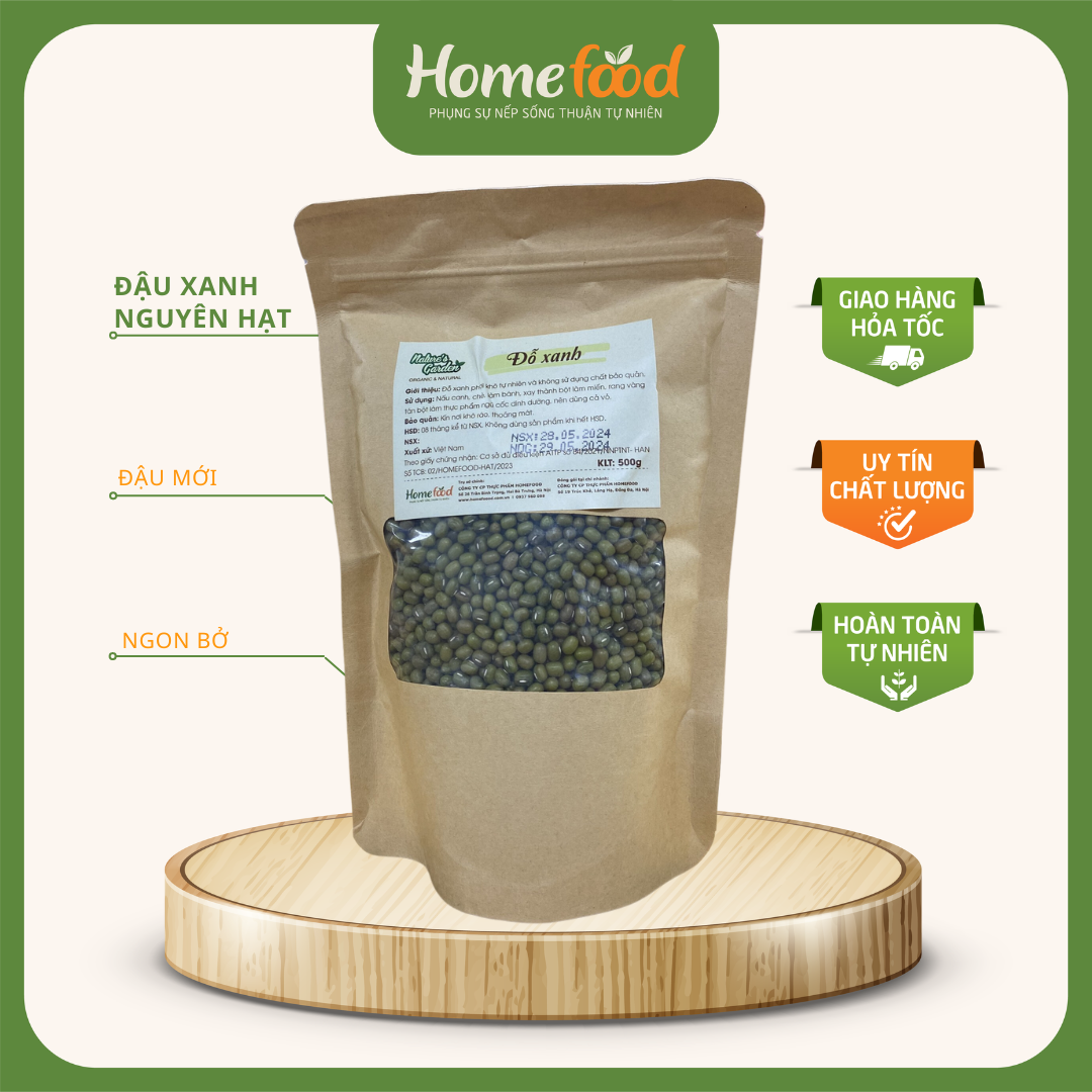 Đậu xanh nguyên hạt homefood túi 500g/đậu xanh sạch/ đỗ xanh