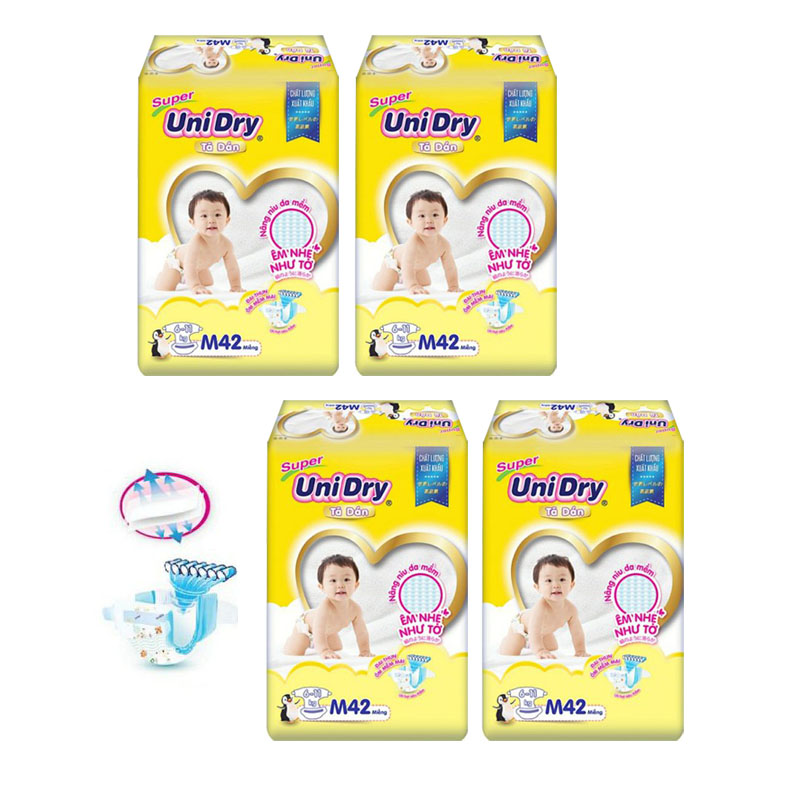 Combo 4 bịch tã dán siêu thấm unidry đủ size s48 - m42 - l38 - xl34 - mẫu mới
