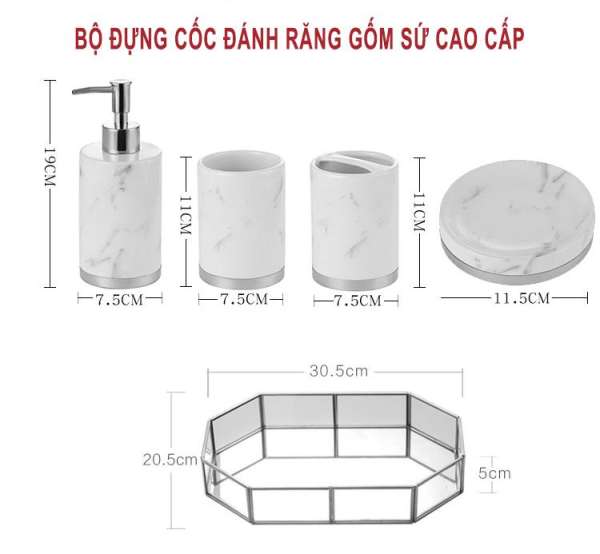 Bộ đựng cốc đánh răng gốm sứ nghệ thuật – Họa tiết vân đá sang trọng