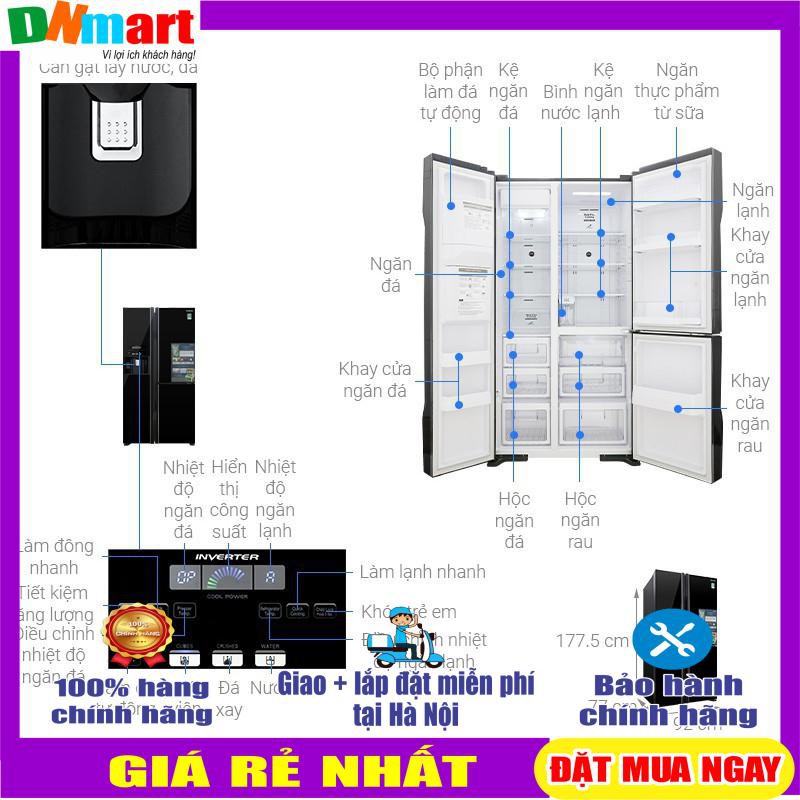 [Trả góp 0%]Tủ lạnh Hitachi side by side 3 cửa màu đen R-FM800GPGV2(GBK)