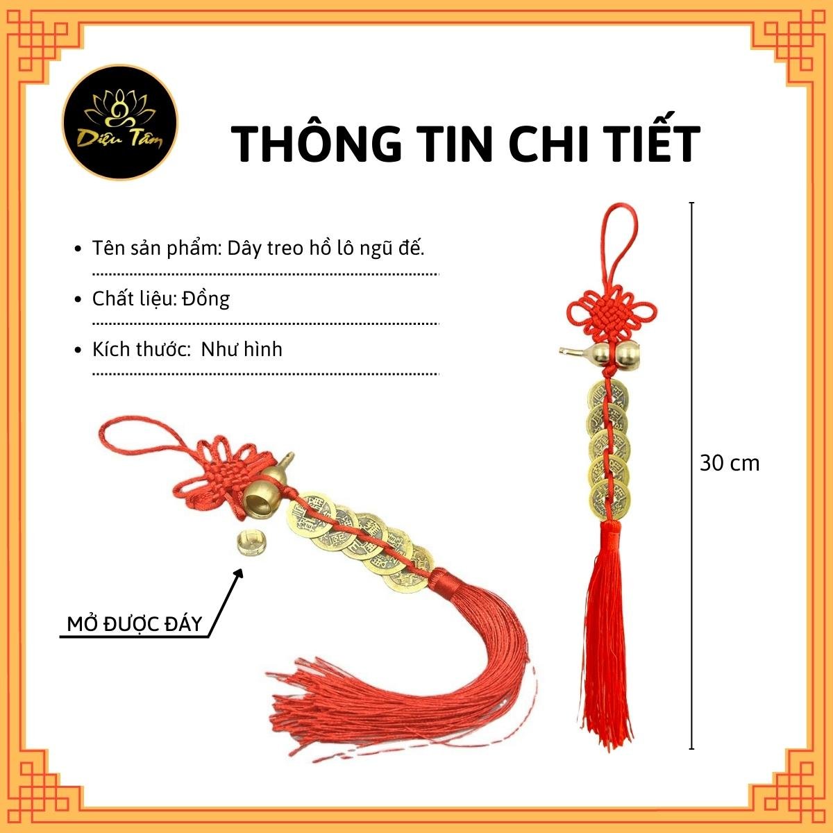 Dây treo xe ô tô bằng hồ lô đồng phong thuỷ gắn xâu tiền ngũ đế, dùng trong trang trí nhà cửa thu hút tài lộc, may mắn đồ thờ cúng phong thủy shop Diệu Tâm