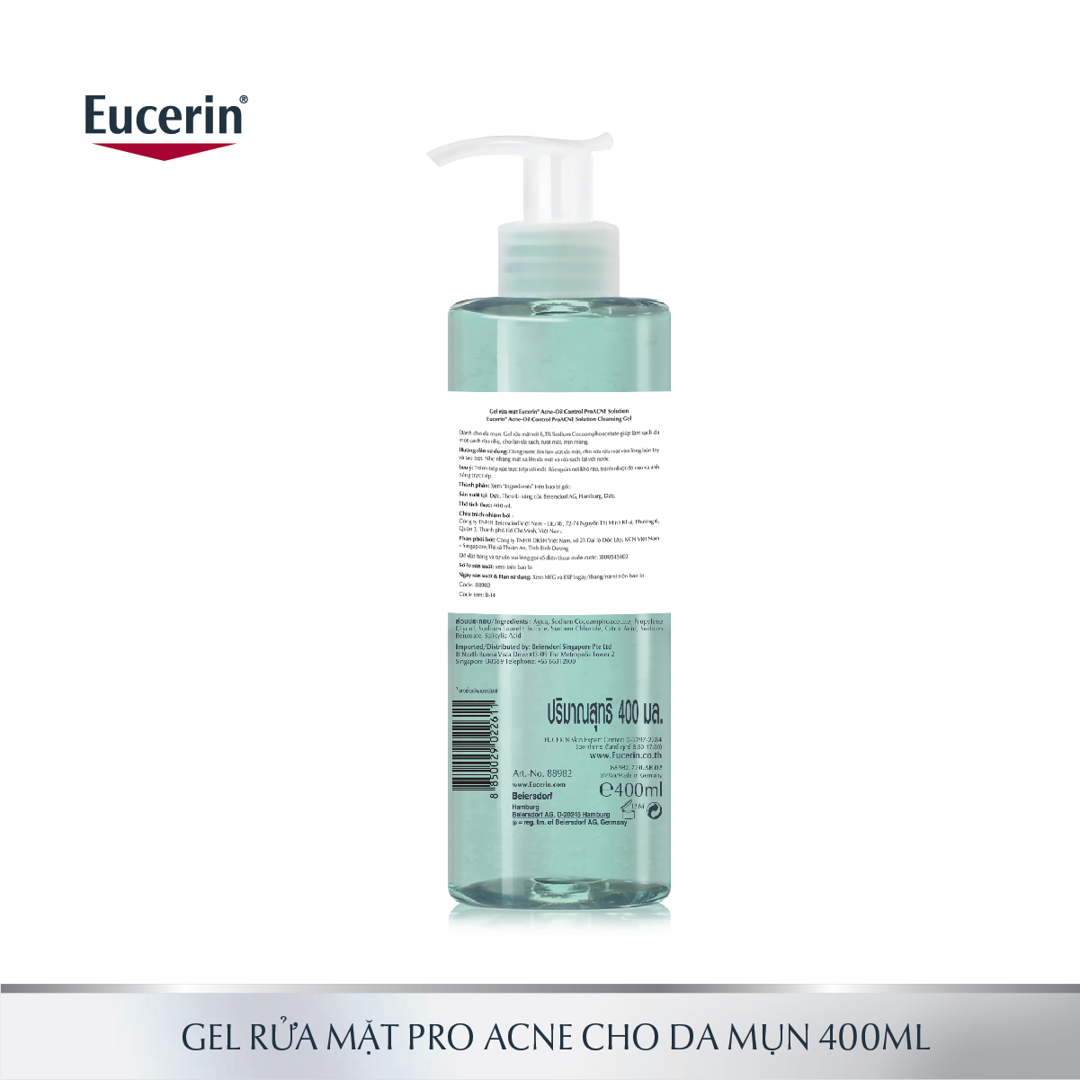 [HCM]Eucerin Pro ACNE Solution Cleansing Gel: Gel Rửa Mặt Da Mụn (400 ml)