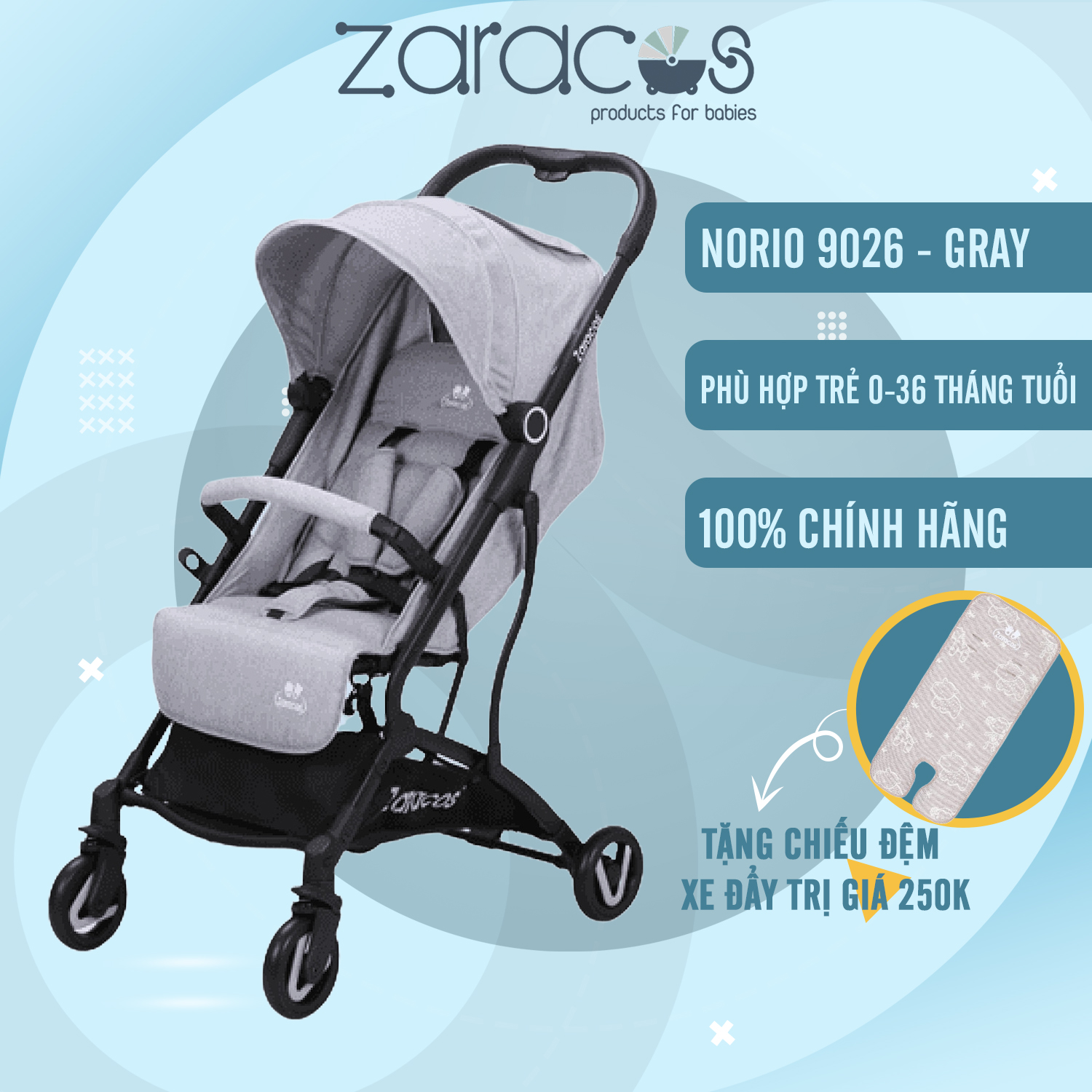 Xe đẩy cho bé Zaracos Norio 9026 Gray Zaracos Việt Nam