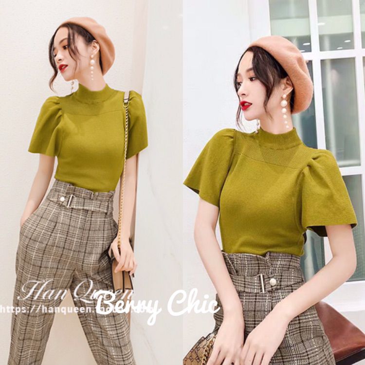 Áo len cộc tay phồng dáng chuẩn