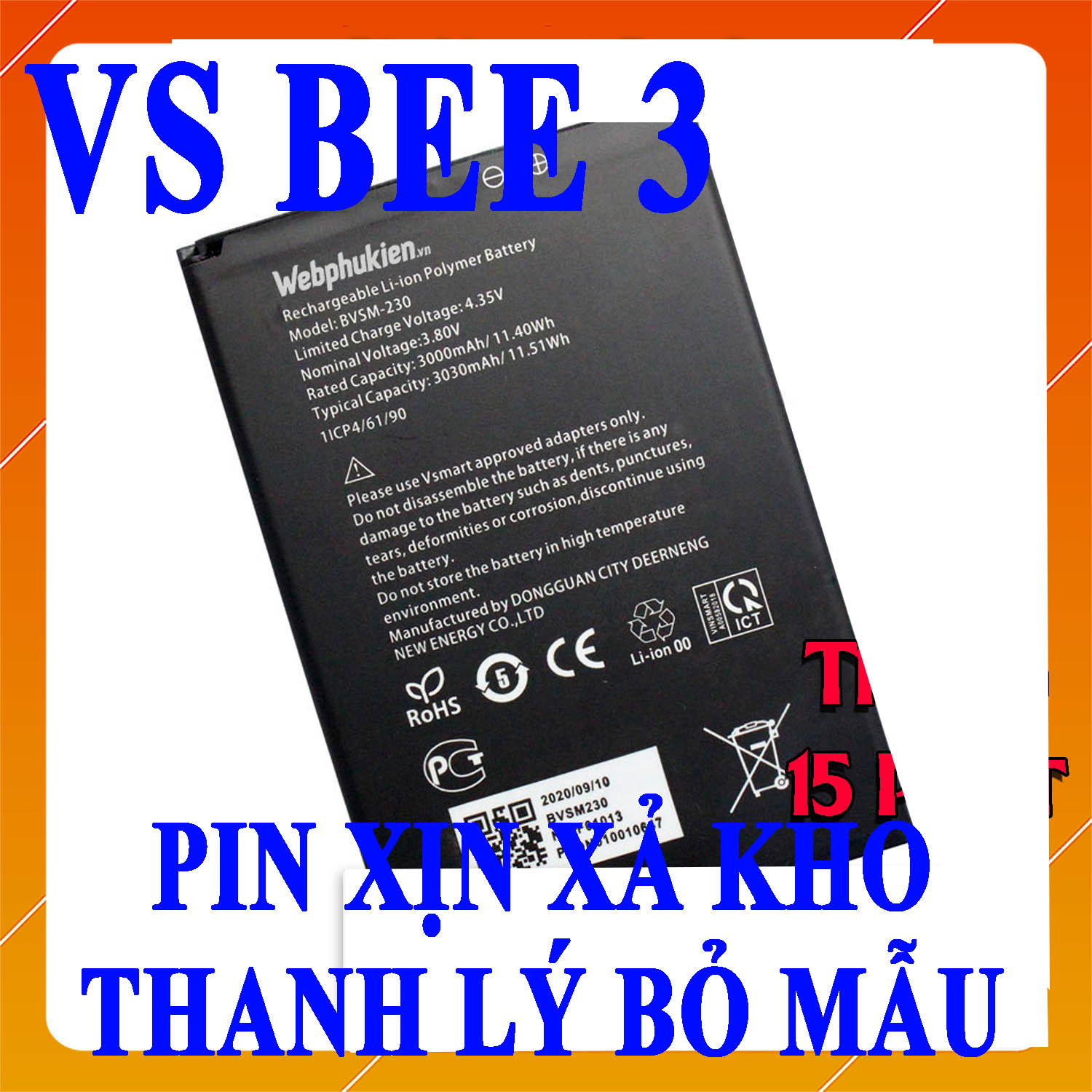 Pin scud cho vsmart bee 3 bvsm-230 dung lượng 3030mah