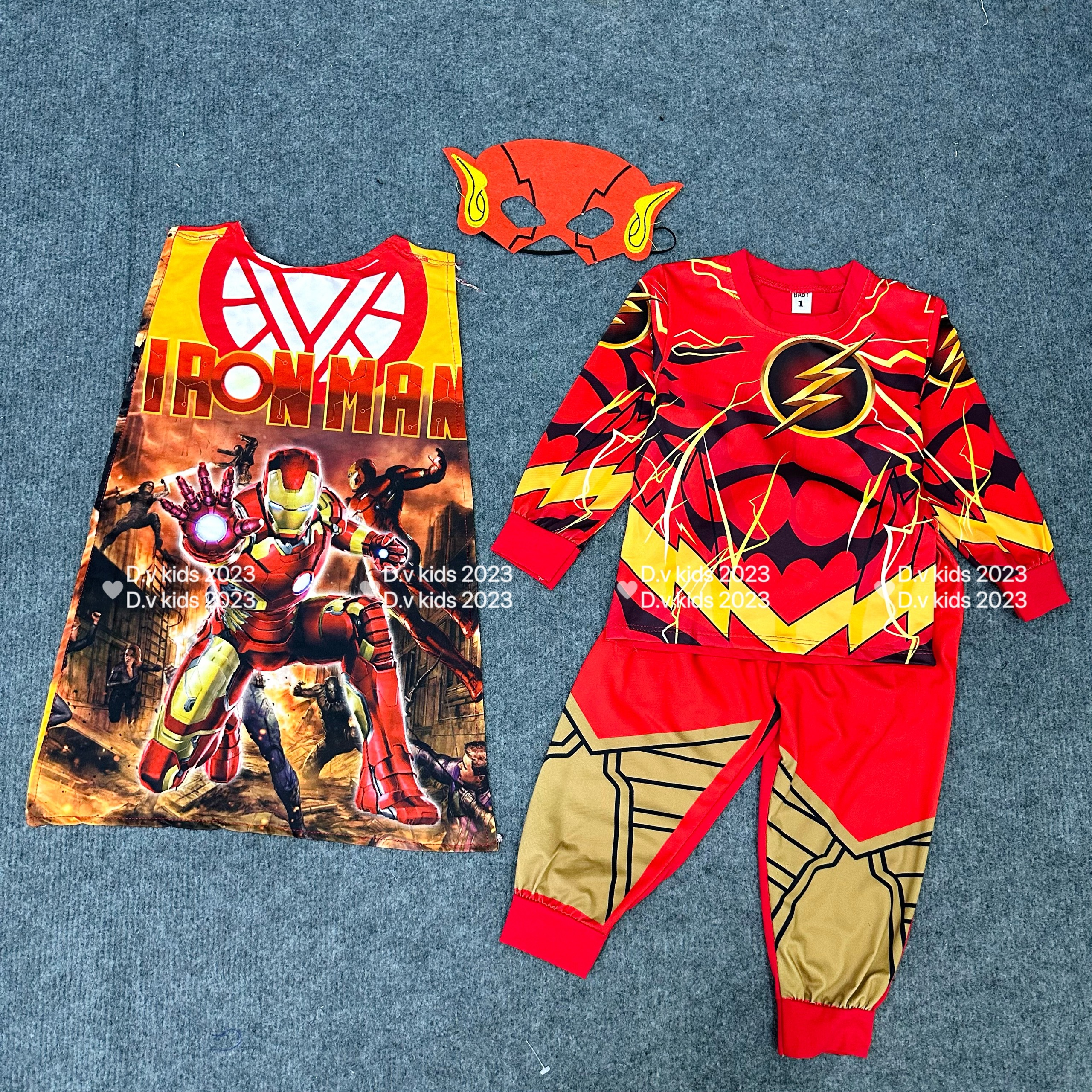 Bộ hóa trang cho bé trai nhân vật iron man superman siêu nhân từ 10-25kg kèm mặt nạ áo choàng