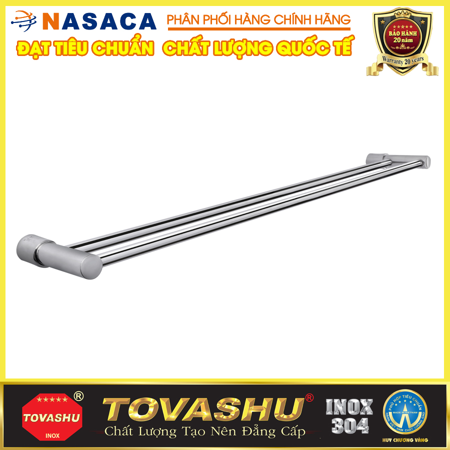 Treo Khăn Đôi Nắp Tròn Tovashu 304-E7 (inox 304 - bảo hành 20 năm)