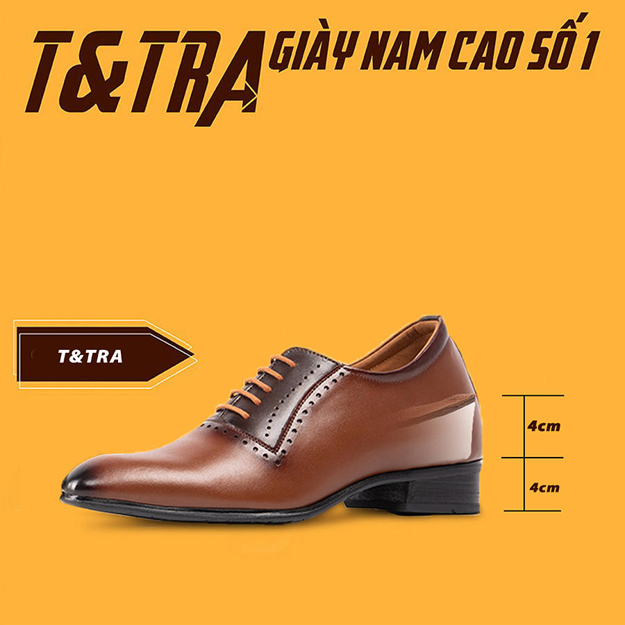 [ 8CM ] Giày Cao Nam T&TRA S1033 Nâu Bò