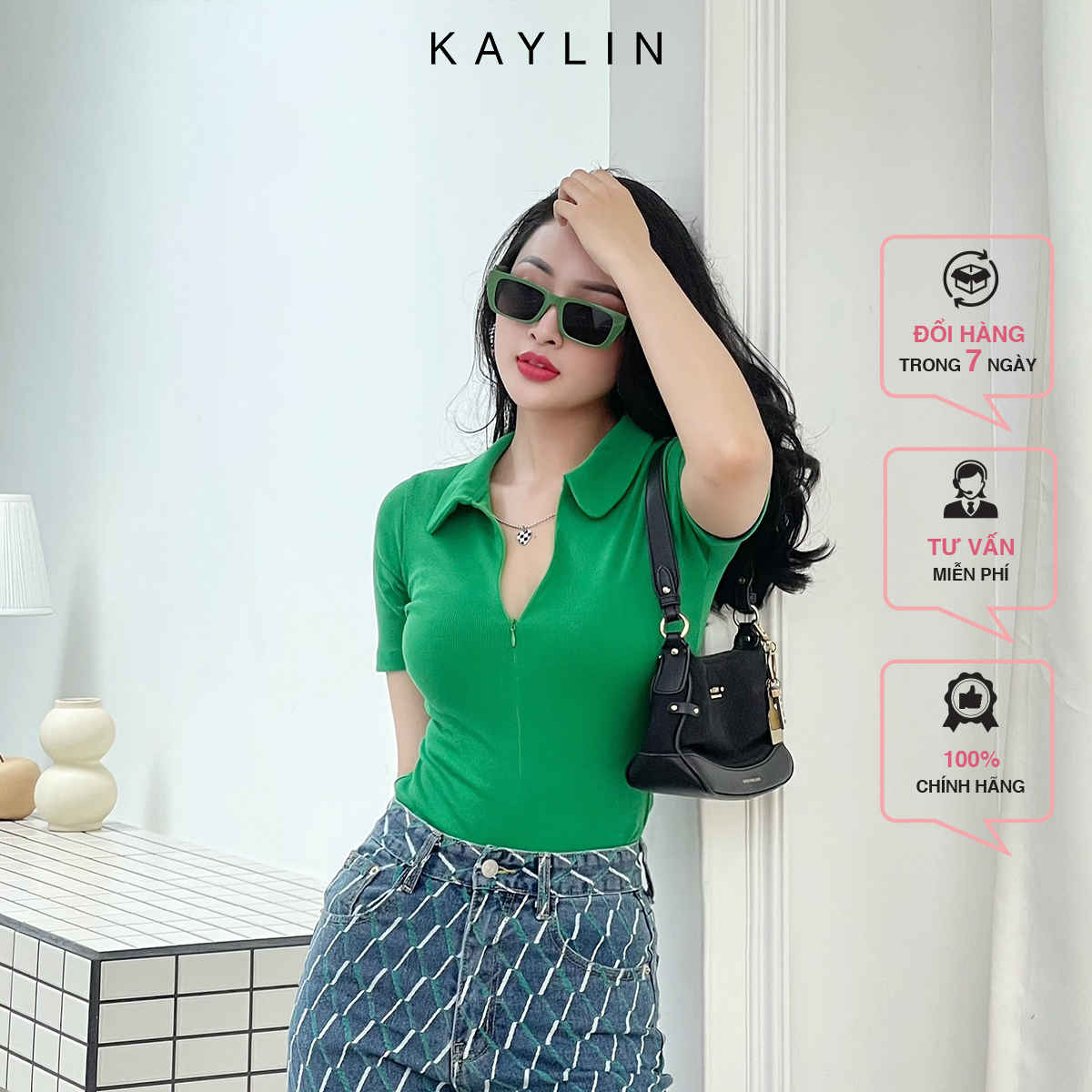 Áo thun nữ gân Croptop Freesize ôm Body kiểu tay lỡ có cổ KAYLIN- N1651