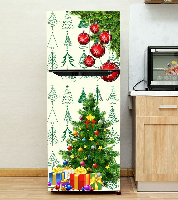 Decal cao cấp chống thấm dán tủ lạnh - Mùa Giáng Sinh