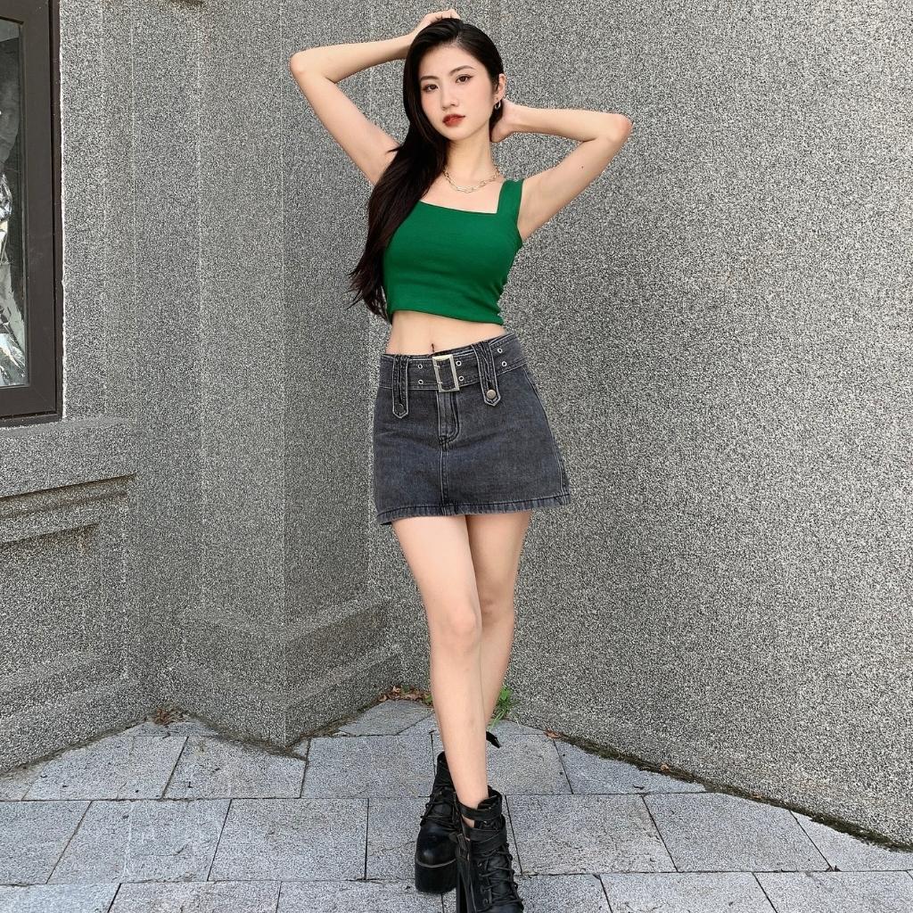 Áo 2 dây bản to nữ cổ vuông CROPGIRL Áo croptop hai dây ôm body may 2 lớp vải cotton dày dặn co giản tốt 2D5