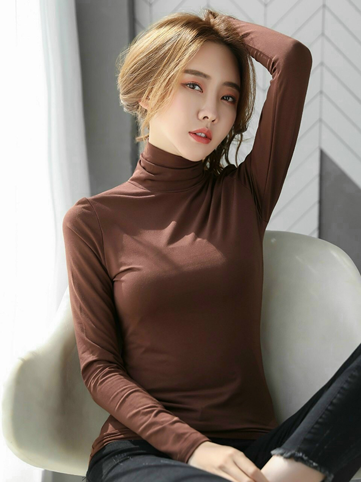 Áo thun áo giữ nhiệt Nữ lót Nỉ cổ 3 phân dày dặn co giãn Phong cách Hàn Quốc Trẻ Trung Năng Động