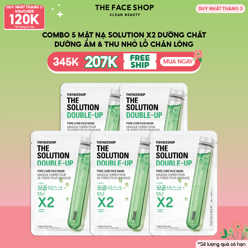 Combo 5 Mặt Nạ Chăm Sóc Lỗ Chân Lông To THE FACE SHOP The Solution Double-Up 22ml