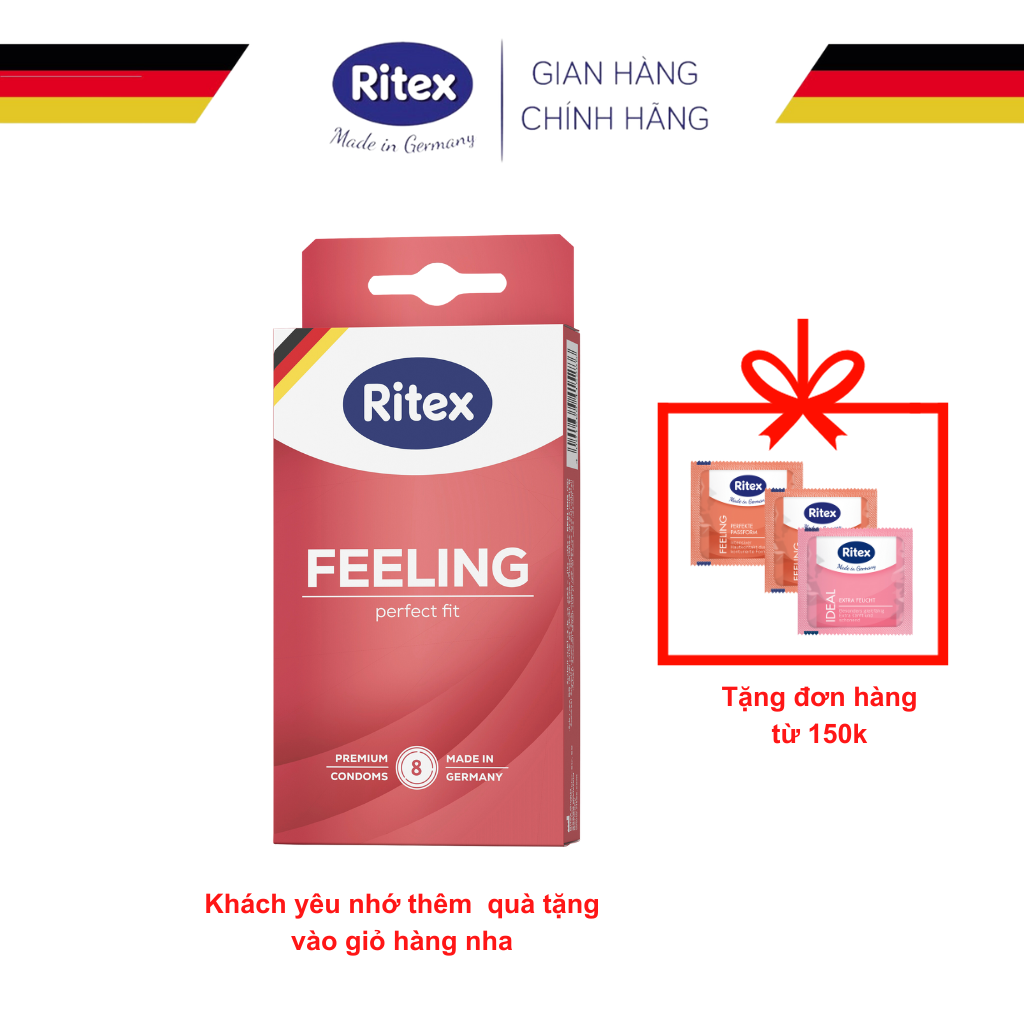 Bao cao su Ritex Feeling - Freesize vừa vặn, size 55mm (Hộp 8 chiếc)