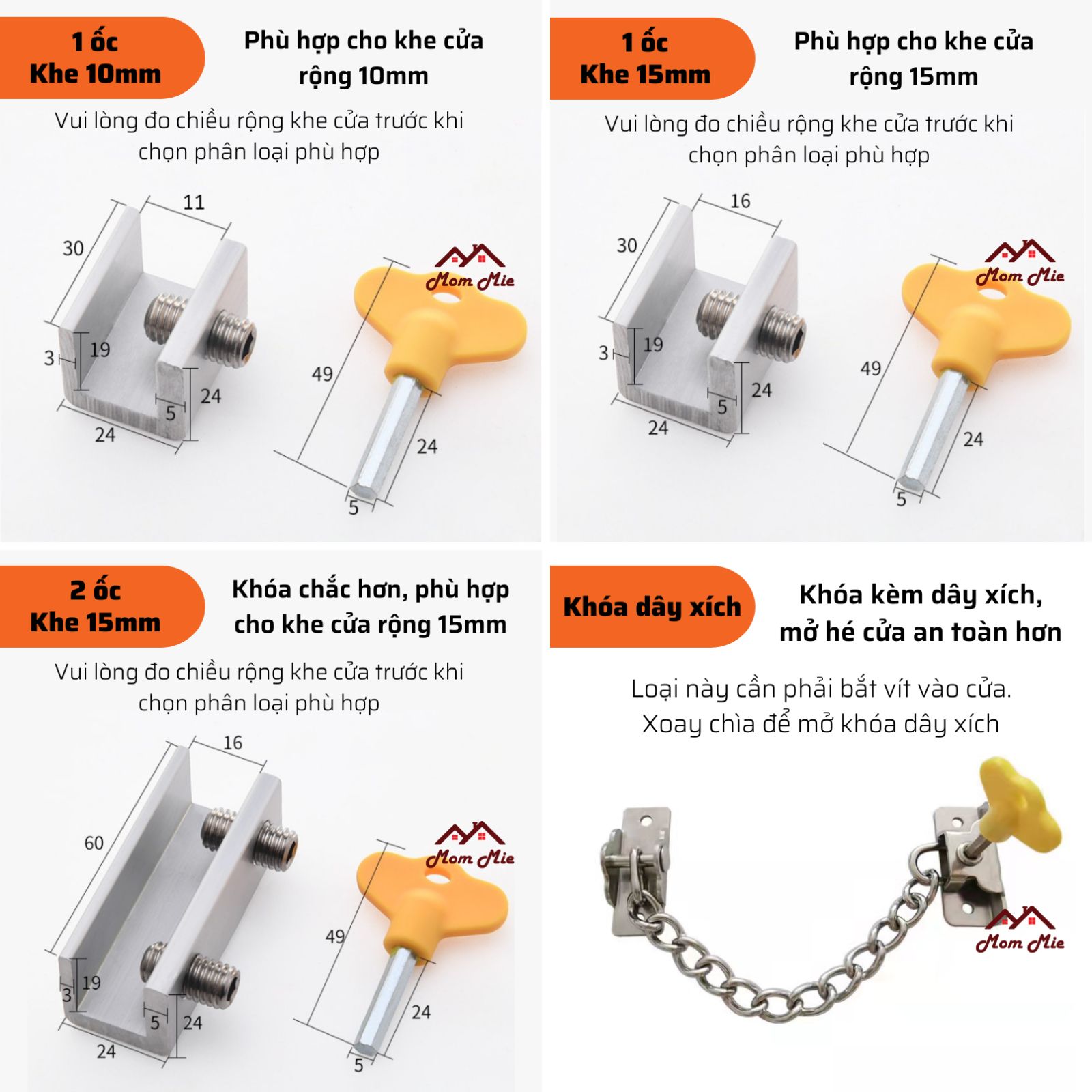 [HCM]Chốt khóa chặn cửa lùa cửa kéo chìa vàng - I014