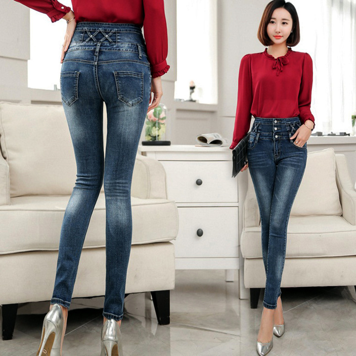 Quần jean nữ lưng cao co giãn thời trang QJ-018a