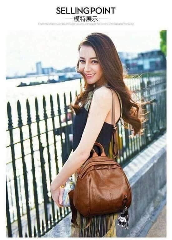 Balo nữ da mềm thời trang tặng kèm móc gấu