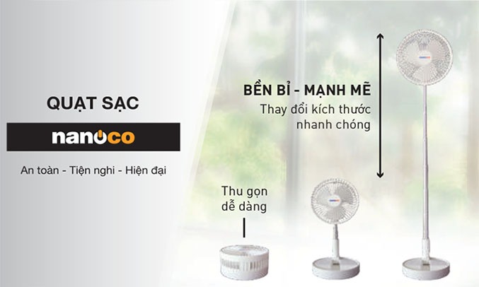 Quạt sạc gấp gọn Nanoco - NFF1617P