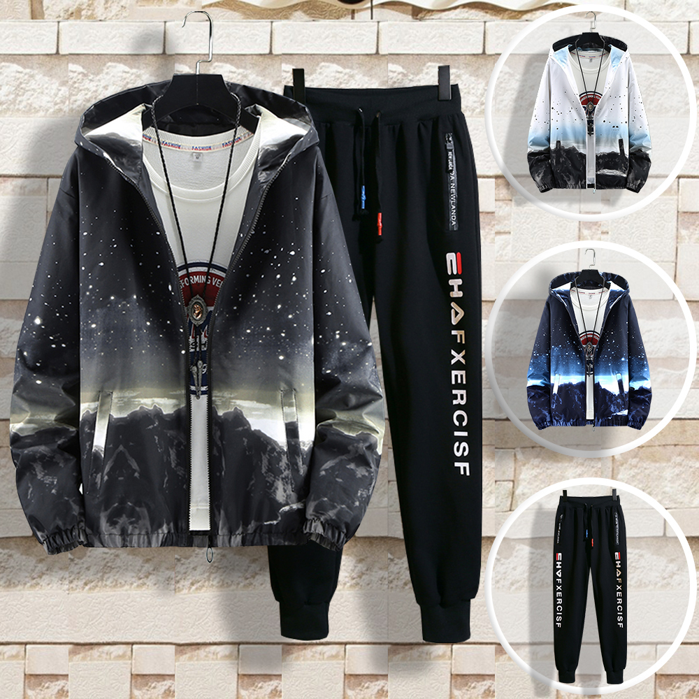 Bộ Quần Áo Thu Đông Nam Áo Khoác Galaxy Trời Đêm Độc Đáo Kết Hợp Quần Jogger Bo Gấu Phối Chữ Thời Trang FORHIMCS2 SET NAM 90000131C