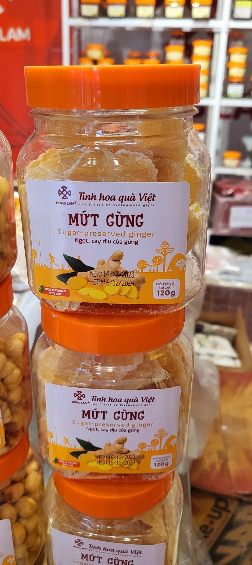 MỨT GỪNG HỒNG LAM hộp 120g