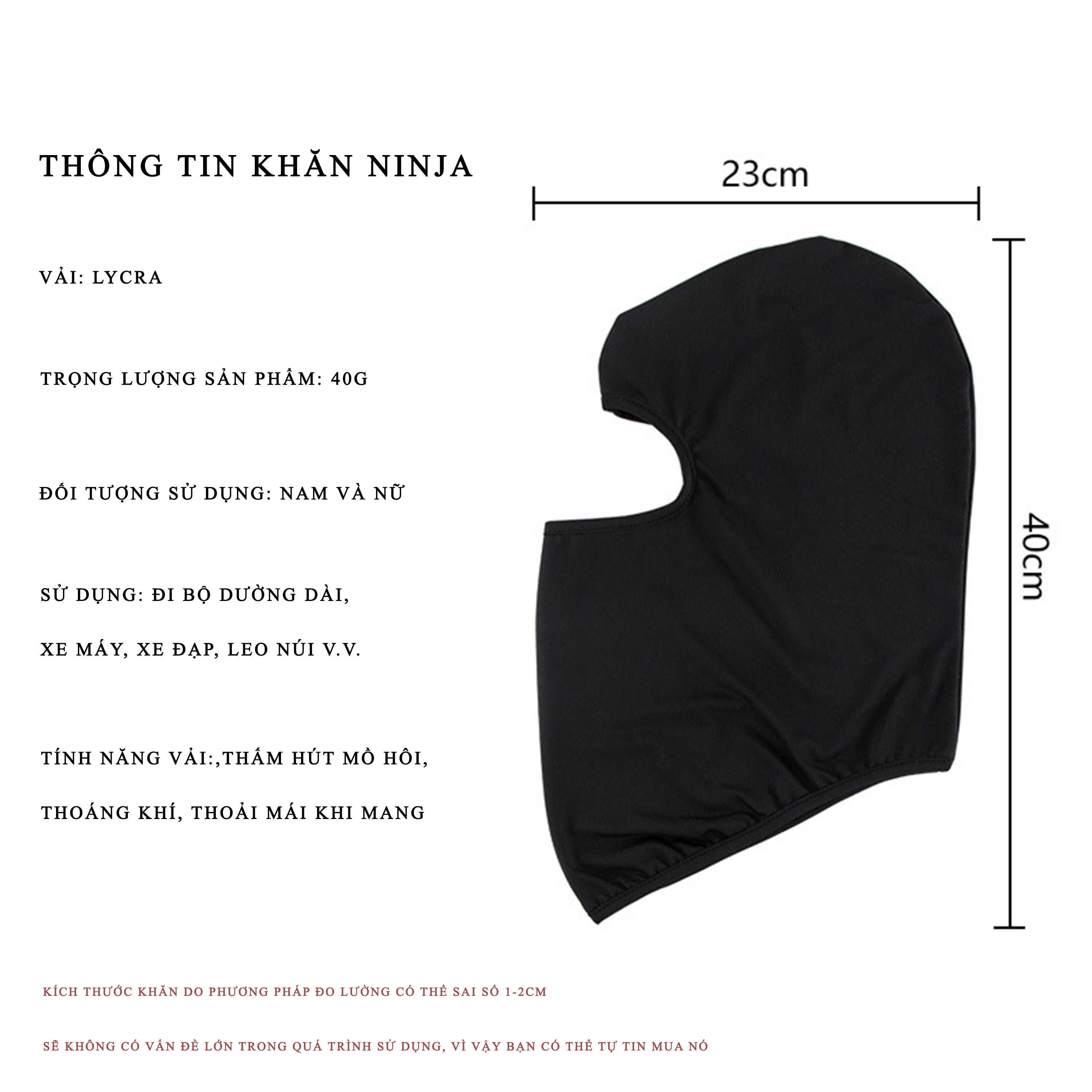 Khăn Trùm Đầu Ninja Chống Nắng Ninja Basic Vải Thun Lỗ Kim Co Giãn 4 Chiều (2 Mẫu)