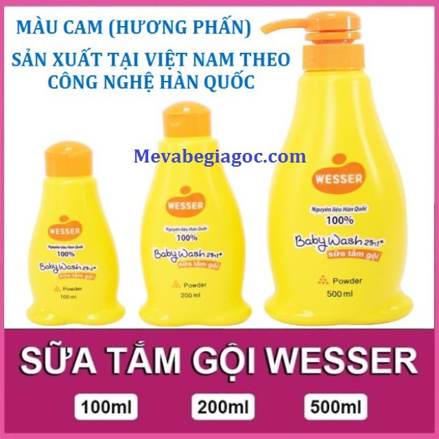 (FREESHIP ĐẾN 50k) (Made in Vietnam) Sữa Tắm Gội 2in1 không cay mắt Bé - Wesser (Công nghệ Hàn Quốc) (MÀU CAM)