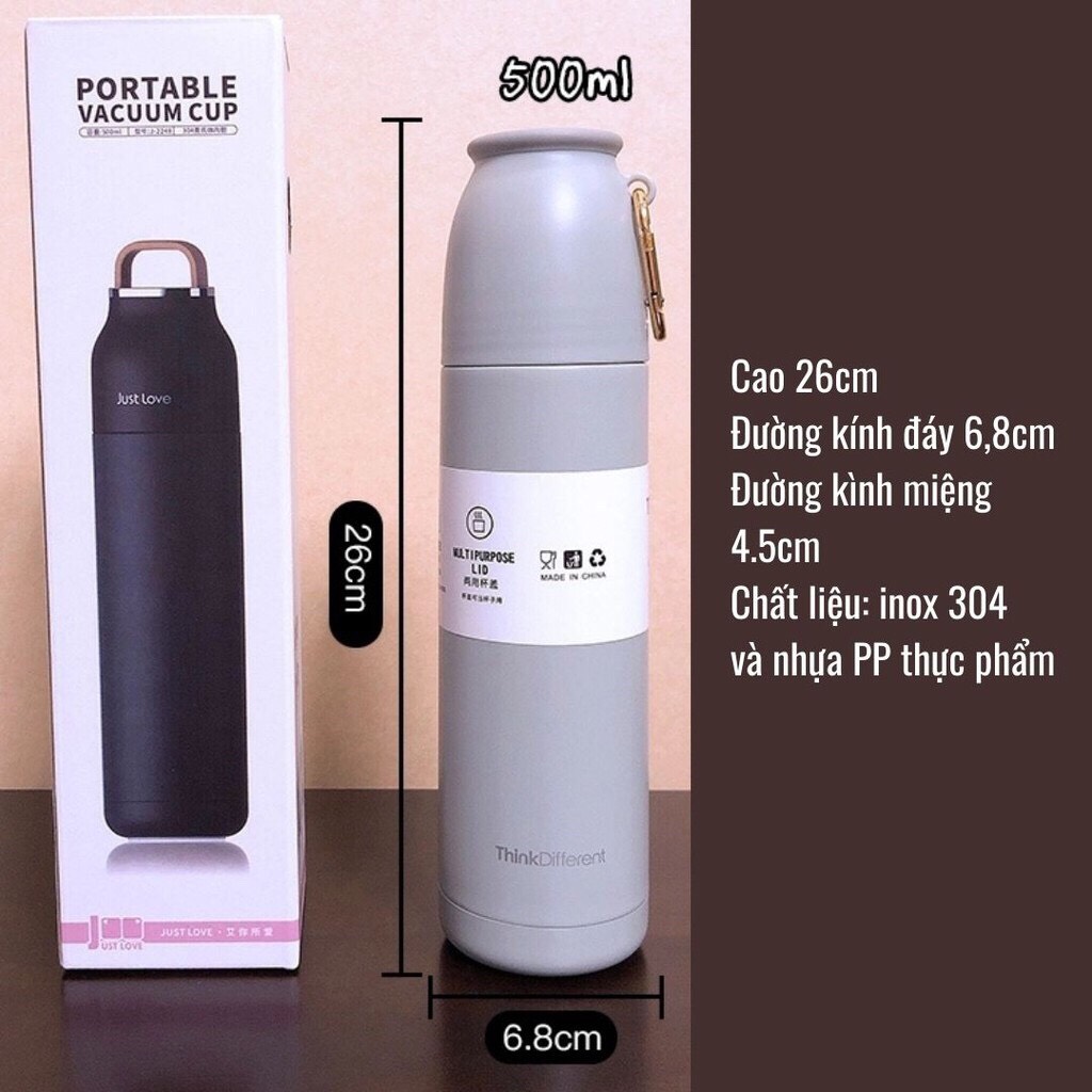 [Có sẵn] Bình Giữ Nhiệt Có Nút Bấm Mở Khoá Nước Think Different- 500ml